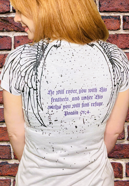 Ladies Psalm 91 Wings V-Neck Polyester T-Shirt