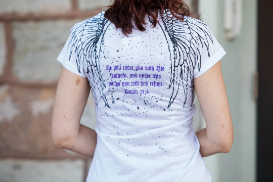 Ladies Psalm 91 Wings V-Neck Polyester T-Shirt