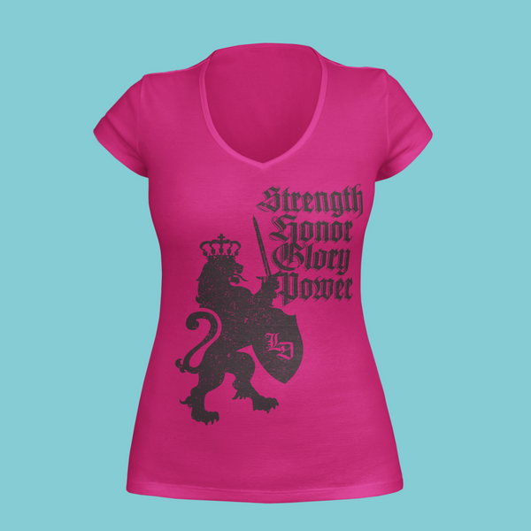 Ladies Royal Lion Strength V-Neck Fine Jersey T-Shirt