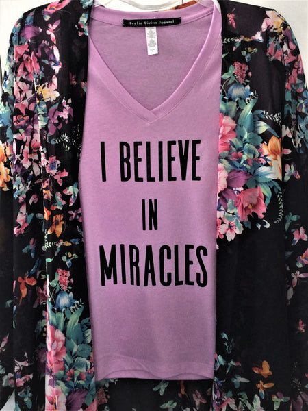 Ladies 'I Believe in Miracles' V-Neck Tee
